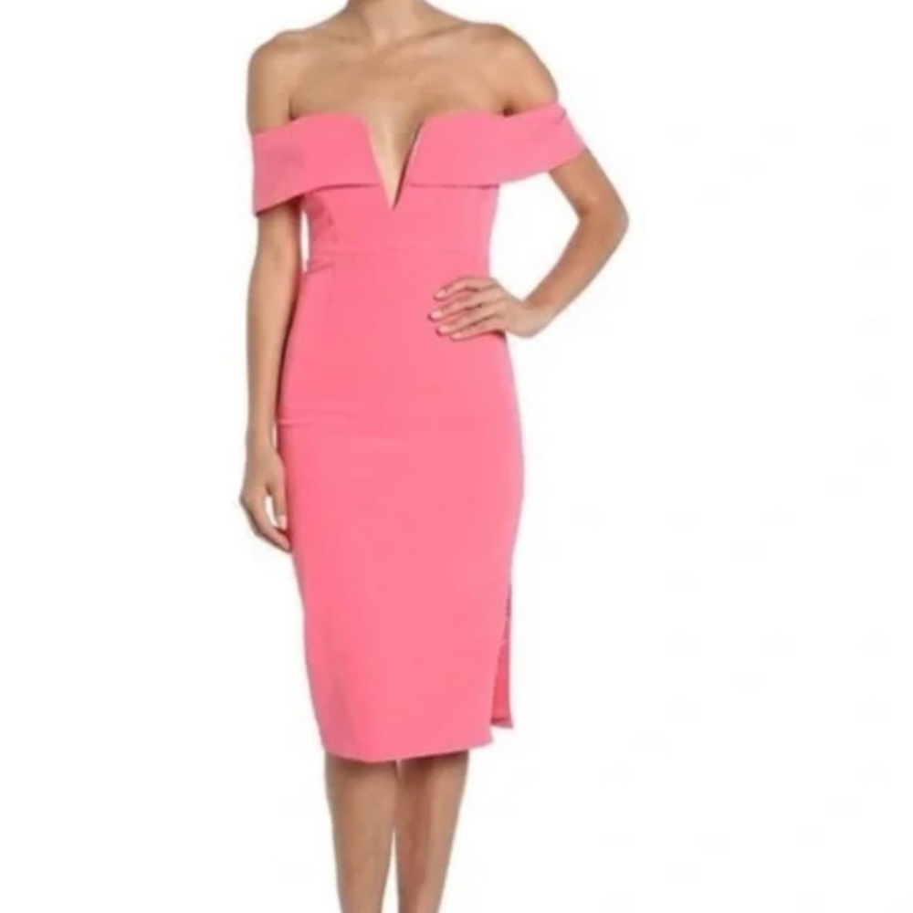Bardot Pink off shoulder midi dress